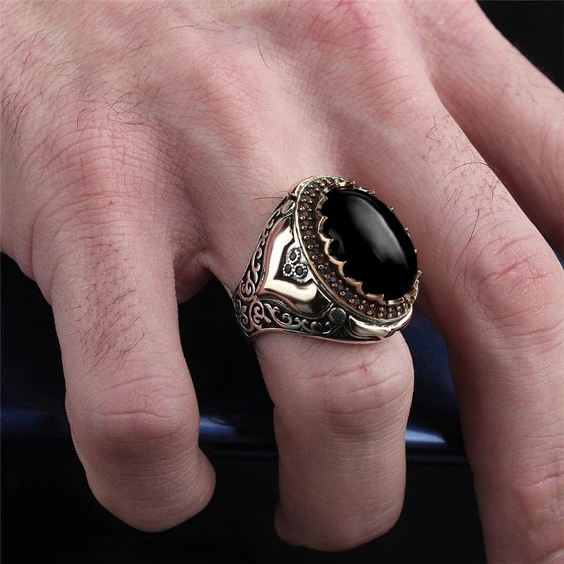 Trendy Handmade Middle East Arabic Turkish Signet RingS For Men Ancient Silver Color Red Garnet Stone Flame Ring Wedding Jewelry