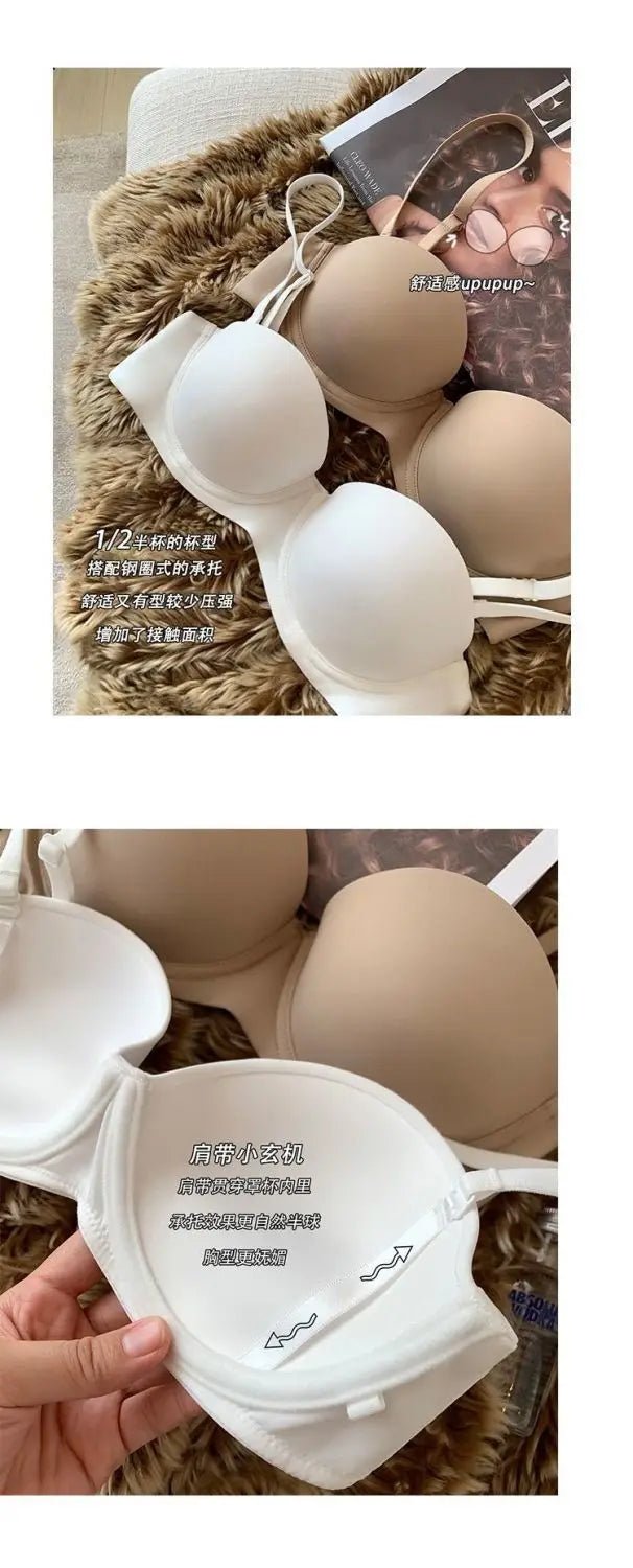 SP&CITY Simple Thin Half Cup Women's Bra With Steel Ring Smooth Surface Adjustment Sexy Brassier Large Chest Daily Gathered Bras