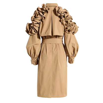 Lautaro Spring Autumn Long Black Khaki Trench Coat for Women Belt Elegant Chic Stylish Luxury Designer Clothes Runway Fashion