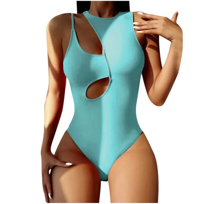 One Piece Swimwear Women One Shoulder Push Up Hollow Out Swimsuits Solid Bathing Suits Beachwear