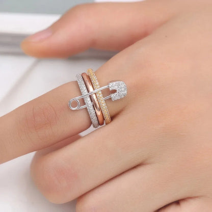 Pin Ring Three Layer Zircon Series Hip Hop Style Stainless Steel New Year Gift Party Jewelry Ring