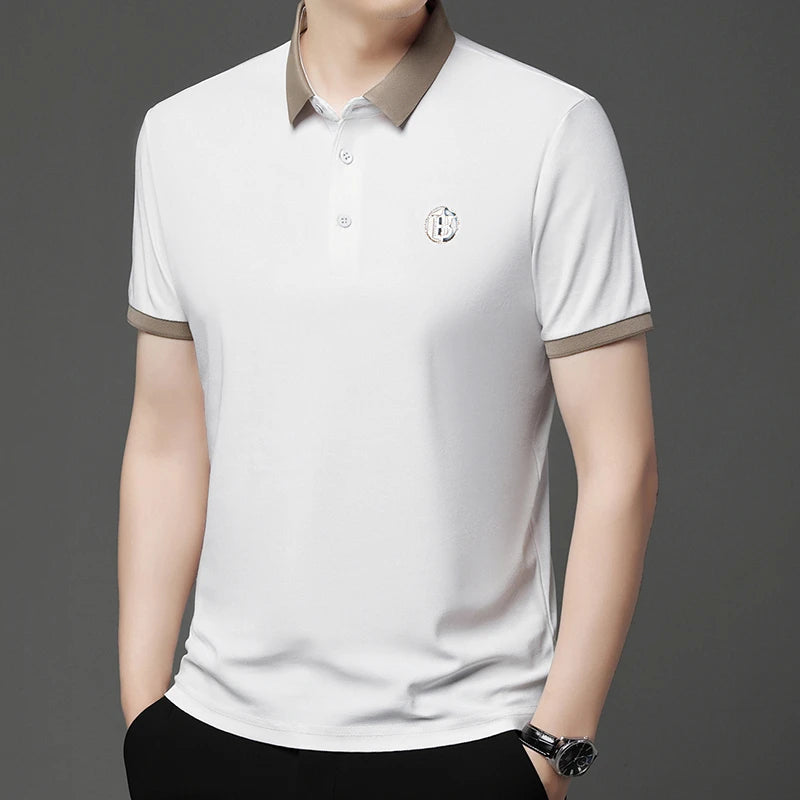 2024 Men's New Embroidered Cotton Business Leisure Short Sleeved POLO Shirt Fashion Short Sleeved Comfortable and Breathable Top