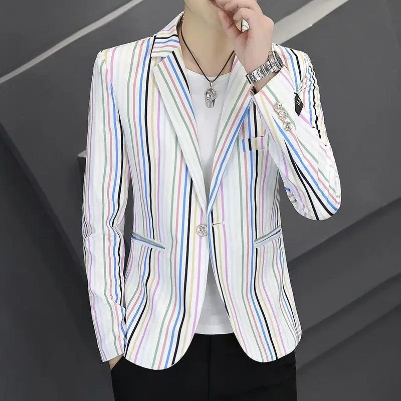 Slim Fit Printed Male Blazer Coat Thin White Men's Suit Jackets Stamp New in Original Classic Simple Breasted Fashion 2024 Suits