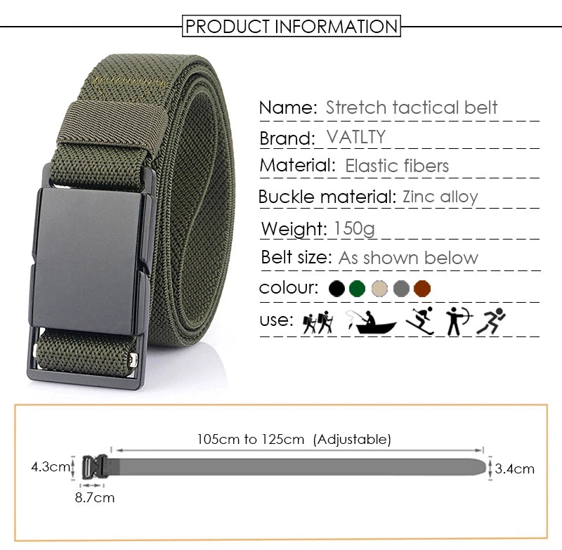 VATLTY Magnetic Elastic Belt Men Alloy Buckle Quick Release Unisex Thin Belt 34mm Brown Belt Male Female Jeans Waistband Girdles