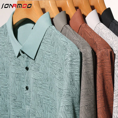 2025Summer New Men's Business Print Short Sleeved POLO Shirt Comfortable and Cool Casual Fashion T-shirt