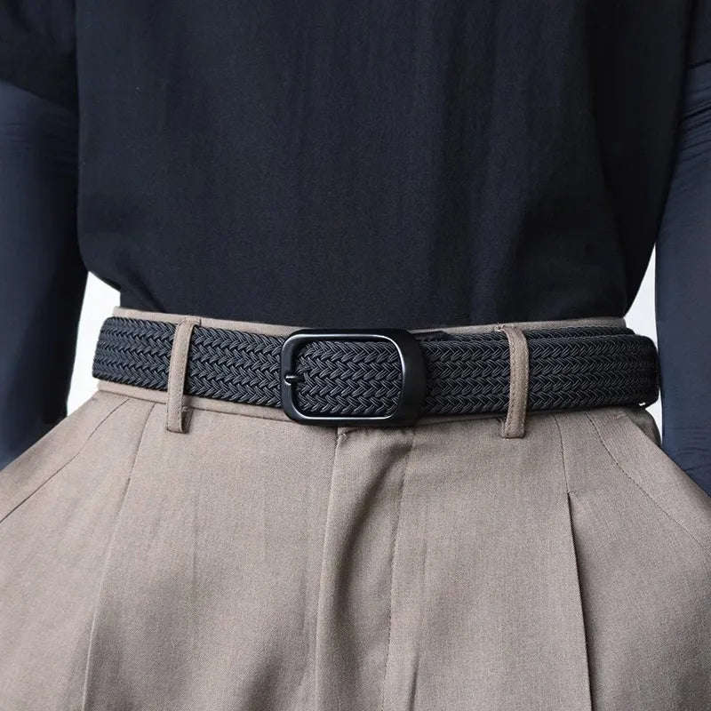 Non-hole Punch-free MEN'S AND WOMEN'S Woven Belt Elastic Stretch Canvas Belt Female Korean Style Versatile Student Pants Belt