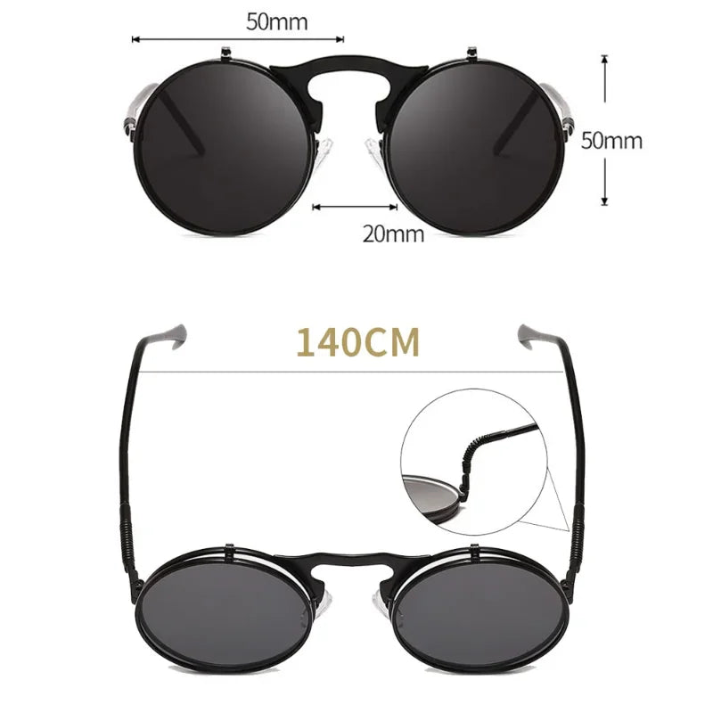 Flip Sun Glasses Steampunk Fold Men Women Double Lens Clear Alloy Frame Eyewear Eyeglasses Shade UV400