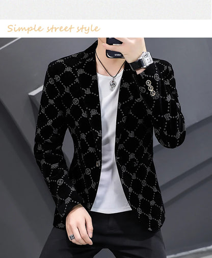 2025 Autumn Men Blazers Luxury Corduroy Casual Slim Suit Jacket Business Social Office Dress Coat Streetwear Jacket Men Clothing