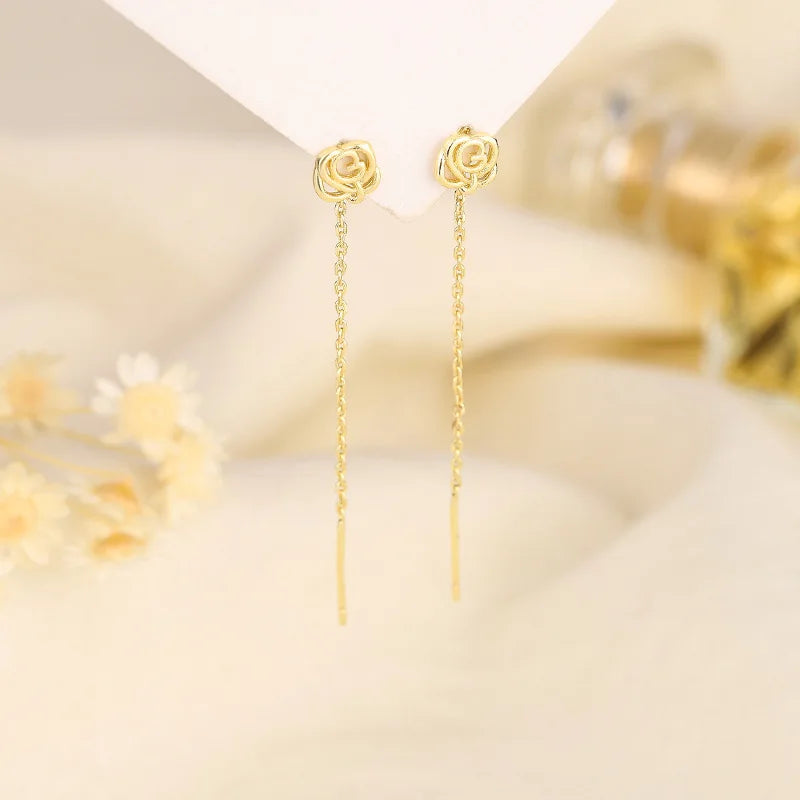 Drop Ear Line Long Hanging Earrings for Women Rose Gold Color Zircon Crystal Piercing Threader Earing Ear Accessories Jewelry