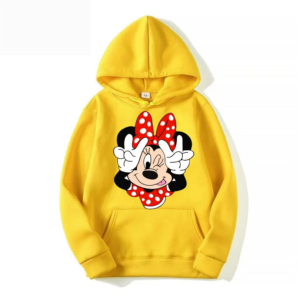 2024 Disney Minnie Mouse Cartoon Anime Women Pullover Tops Spring Autumn Men Hoodie Fashion Red Sports Couple Sweatshirt Clothes