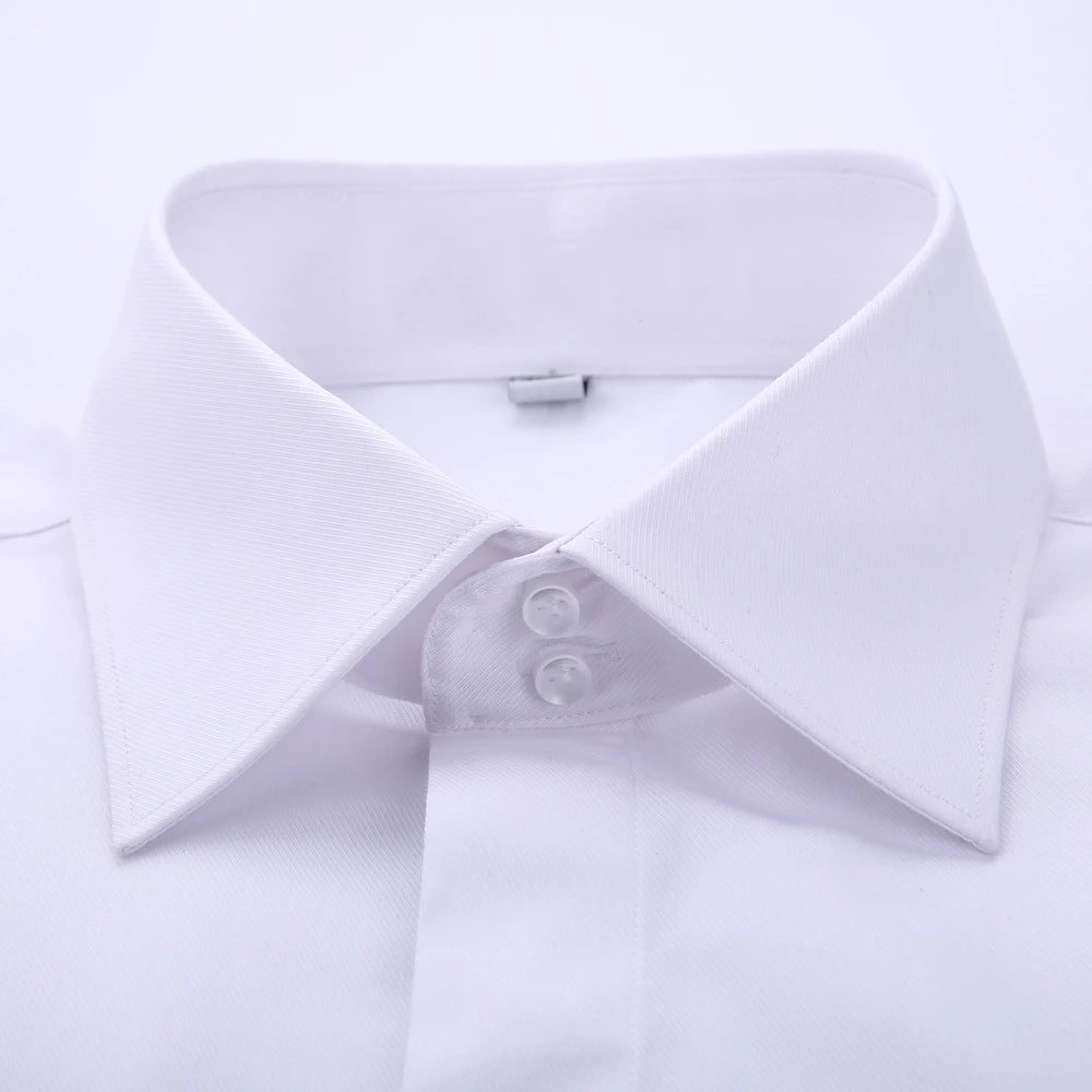 Men's Classic Fly Front Placket French Cuffs Dress Shirt Without Pocket Full Sleeve Standard-fit Banquet Wedding White Shirts