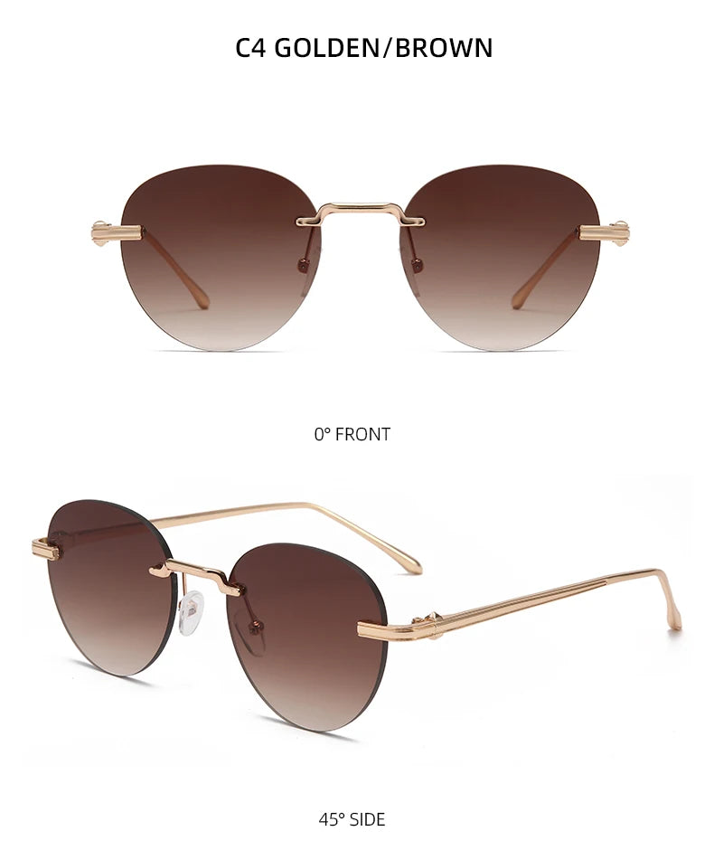 The new frameless and stylishly minimalist sunglasses are versatile with a golden metal frame.