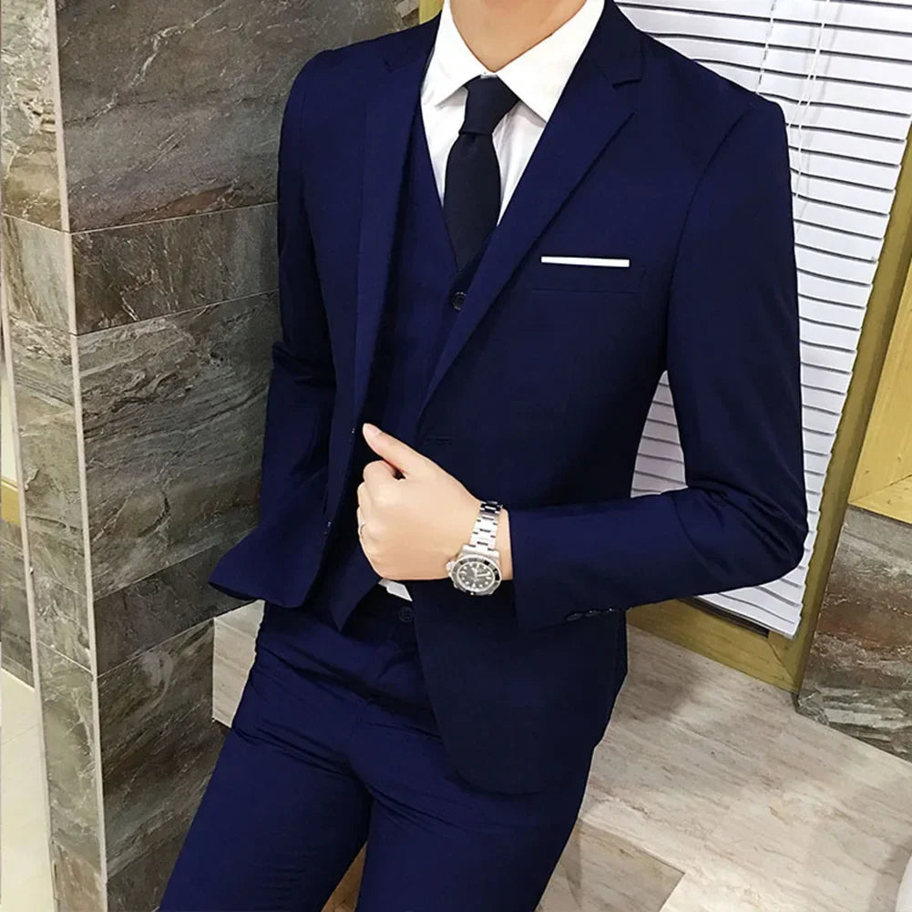 Men Suit Regular Slight Stretch Solid Color Three Piece Set Trousers Blazer Waistcoat Casual For Office Business