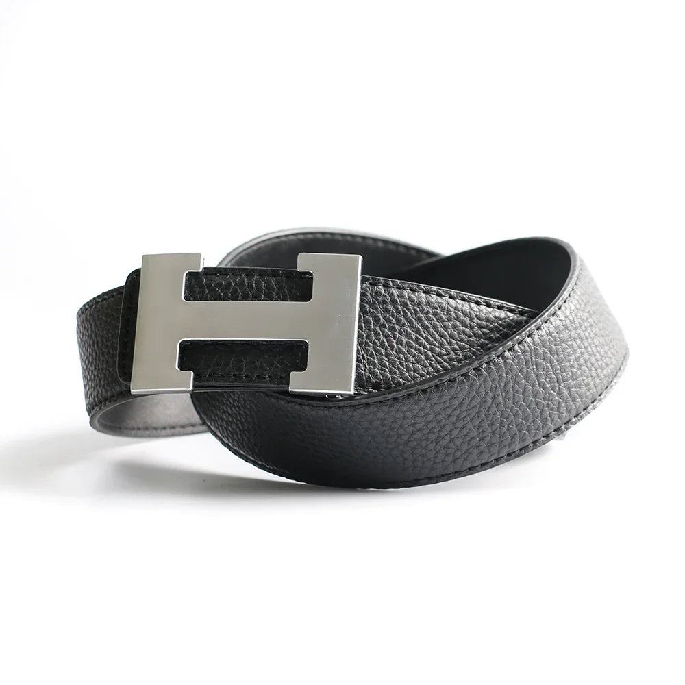 Top Luxury Designer Brand H Buckle Belt Men High Quality Women Genuine Real Leather Dress Strap for Jeans Waistband Grey