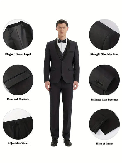 Men's suit green collar formal dress wedding three-piece suit orthodox suit vest pants