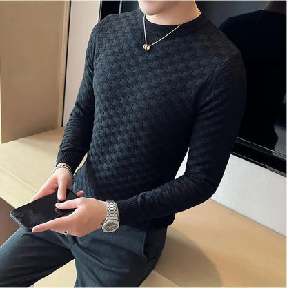 2025 Brand Clothing Men Autumn And Winter High Quality Knitting Sweater Male Slim Fit Plaid Pullover Tight Sweater With o-Neck