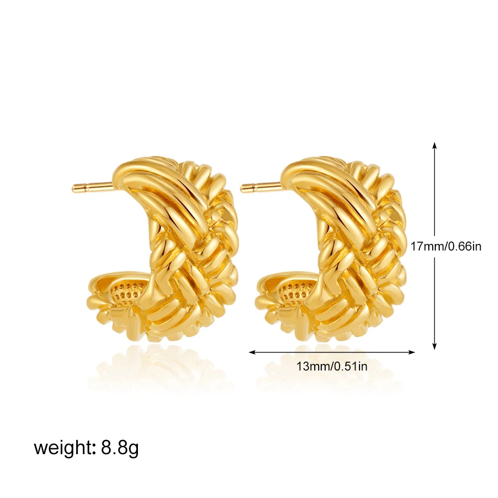 Geometric Stainless Steel Gold Sliver Color Bilayer Stud Earring for Women Irregular Metal Texture Fashion Jewelry Gift