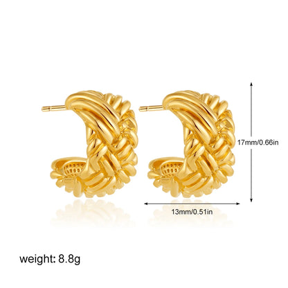 Geometric Stainless Steel Gold Sliver Color Bilayer Stud Earring for Women Irregular Metal Texture Fashion Jewelry Gift