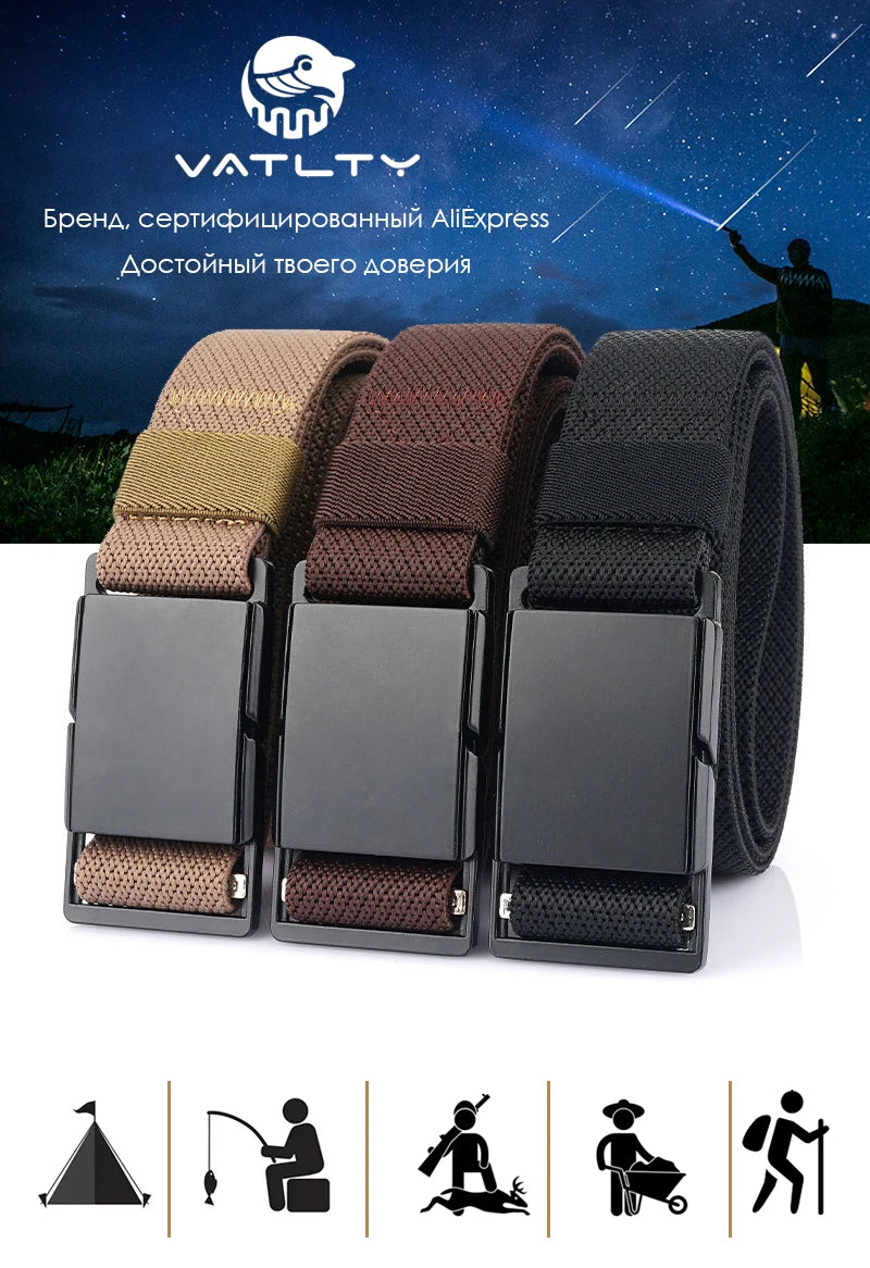 VATLTY Magnetic Elastic Belt Men Alloy Buckle Quick Release Unisex Thin Belt 34mm Brown Belt Male Female Jeans Waistband Girdles