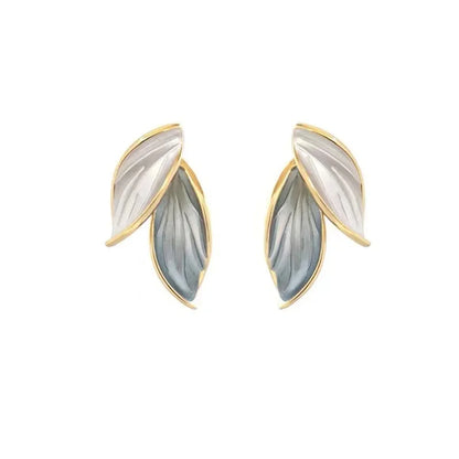 2024 New Arrival Trendy Summer Fresh Lovely Sweet Grey Leaf Dangle Earrings Blue And White Metal Leaf Earrings Women's Jewelry