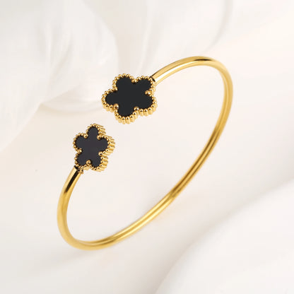 15 Colors High Quality Stainless Steel Gold-Plated Five Leaf Flower Open Bangle Simple Women's Fine Daiy Party Jewelry Clover