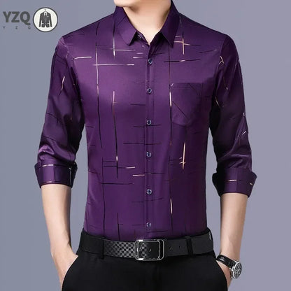 Men's Casual and Fashionable Long Sleeved Printed Shirt, Non Ironing and Wrinkle Resistant Business Top