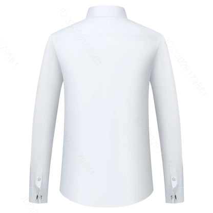 Men's Classic French Cuffs Solid Dress Shirt Fly Front Placket Formal Business Standard-fit Long Sleeve Office Work White Shirts