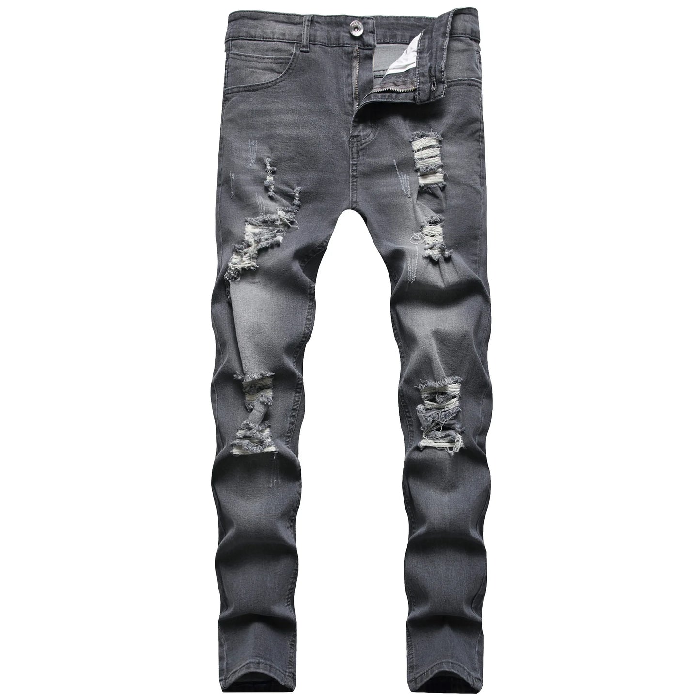 Streetwear Ripped Skinny Jeans Men Vintage wash Solid Denim Trouser Mens Casual Slim fit pencil denim Pants Hombre Joggers