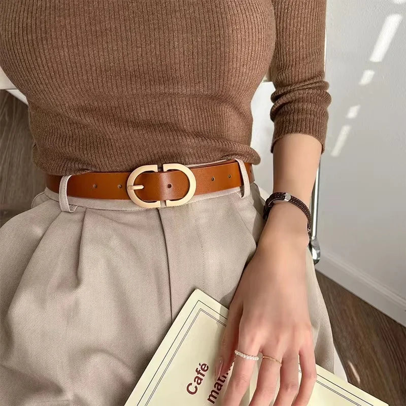 1pc Women's belt fashion trend alloy needle buckle shape simple PU leather decorative waistband students daily casual wear