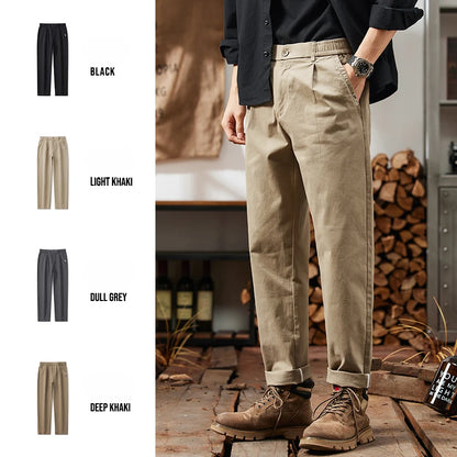 2025 New in Men's Straight Pant Elastic Waist Chino Trouser Cargo Male Regular Fit Cotton Stretch Spring Casual Korean Golf Wear