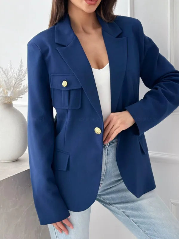 Women's Long-sleeved Double-breasted Solid Color Suit Jacket