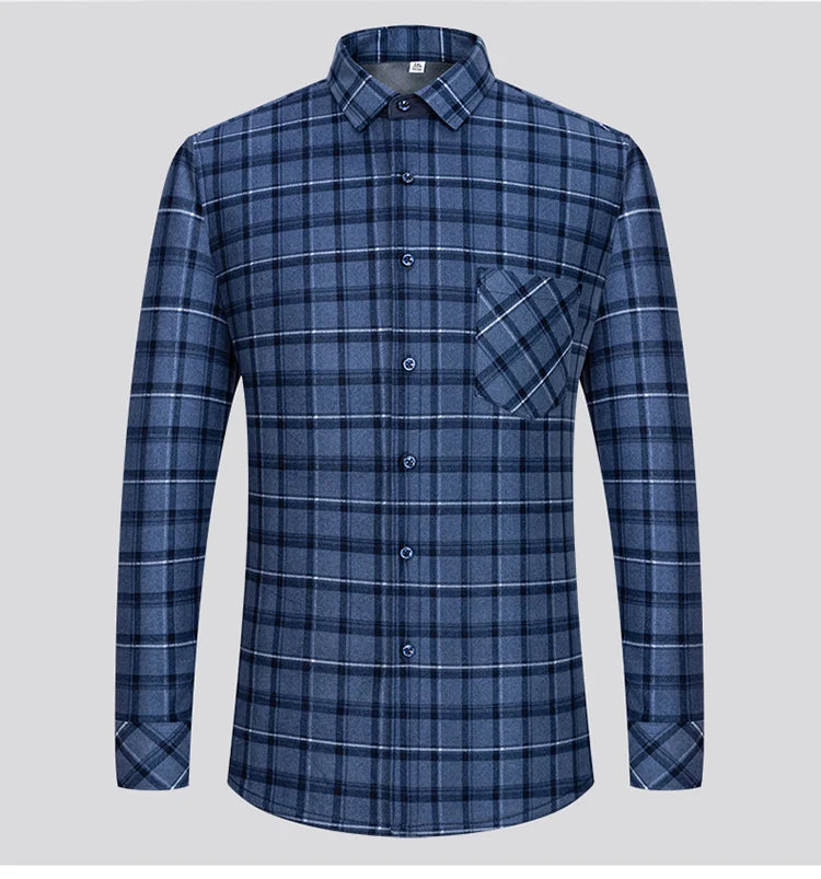 Autumn Winter Thicken Fleece Shirt Men Business Plaid Shirt Long Sleeve Warm Clothes Turn Down Collar Button Up Shirts Classic