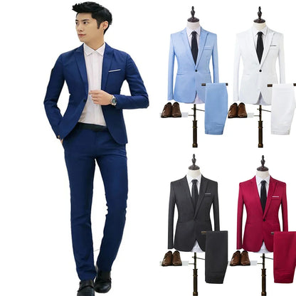 Blazer+Pants 2Pcs/set Men's Formal Blazer Jackets Coat Pants Tuxedos Wedding Slim Business Dress Suit Clothing for Man