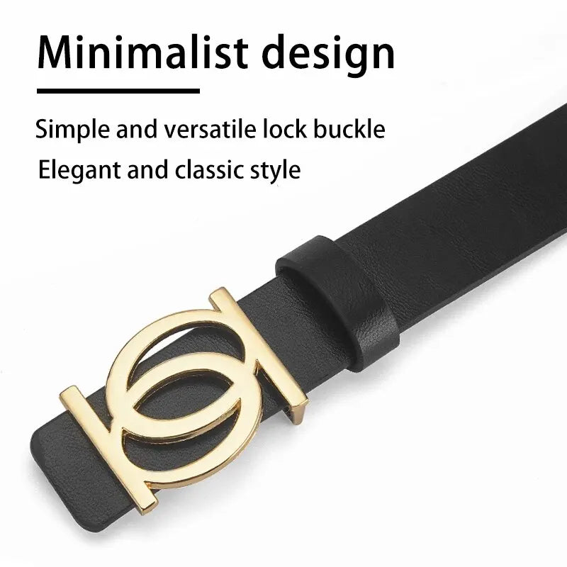 New Women's Belt Fashion Golden Buckle Belt Leisure Personalized Double Round Button PU Leather Belt Paired with Jeans Lady Belt