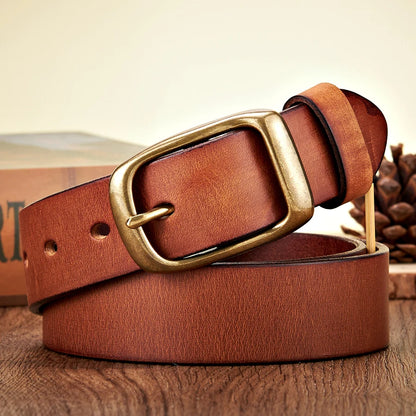 3.3CM High Quality Natural  Cowskin Genuine Leather Belt Men Casual Copper Buckle Business Male Strap For Jeans Cowboy Cintos