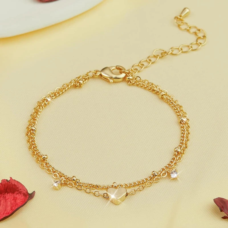 925 Sliver Plated CZ Anklet Bracelets for Women Girl Trendy New Waterproof Heart Charm Dainty Layer Chain Anklets Jewelry Gifts