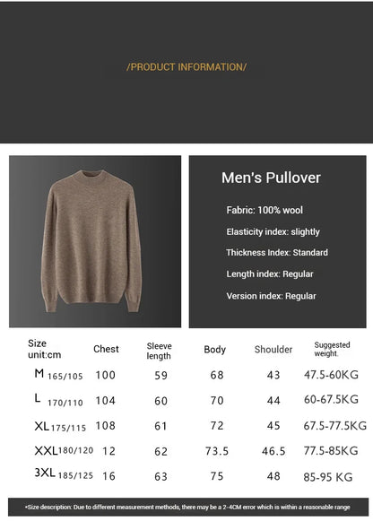 Men's Unibody No-Seam Knitted High Neck 100% Wool Sweaters Basic Pullovers Thin Pure Wool Jumpers 2024 Autumn Winter Hot Tops