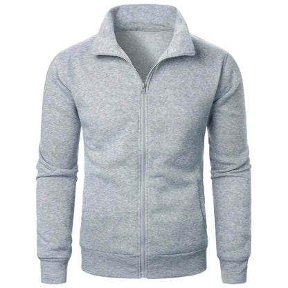 Men's casual sports zipper stand collar hoodie coat men's solid color cardigan