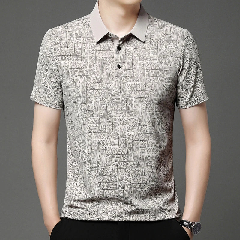 2024 Summer New Men's Business Print Short Sleeved POLO Shirt Comfortable and Cool Casual Fashion T-shirt