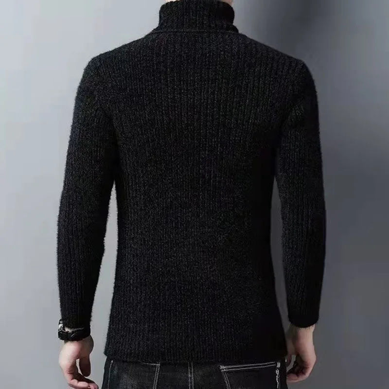 Trend Fashion Autumn Winter Sweaters Men Solid Turtleneck Mink Cashmere Thicken Smart Casual Long Sleeve Pullovers Knitted Tops