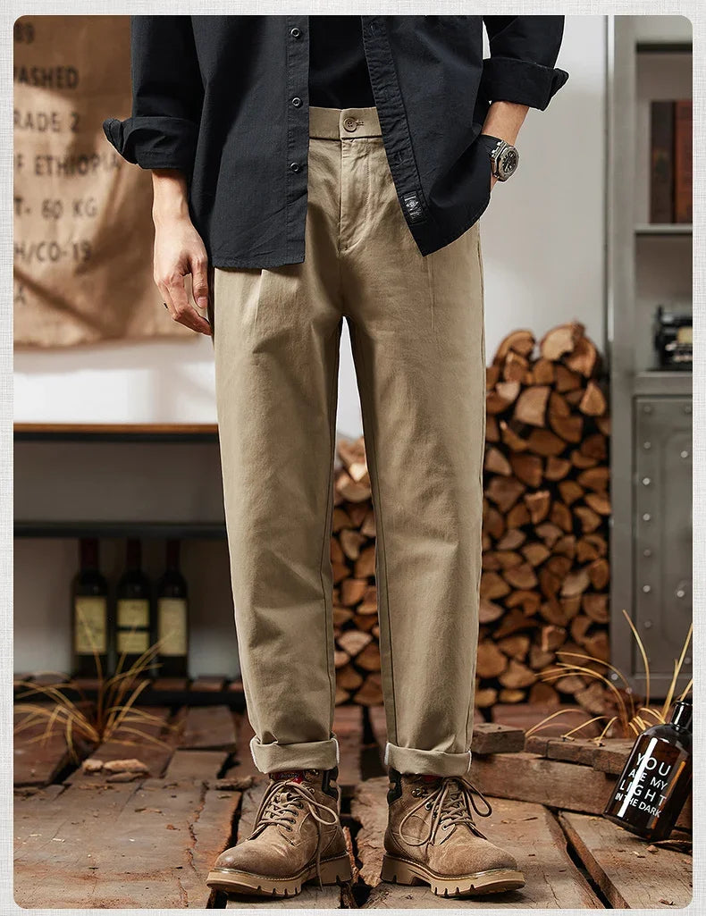 2025 New in Men's Straight Pant Elastic Waist Chino Trouser Cargo Male Regular Fit Cotton Stretch Spring Casual Korean Golf Wear