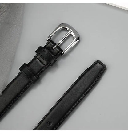 1pcs Women's Belt Fashion Pin Buckle Thin Belt Genuine Luxury Soft Belt Women with Cargo Pants Jeans Belts Black PU Leather Belt