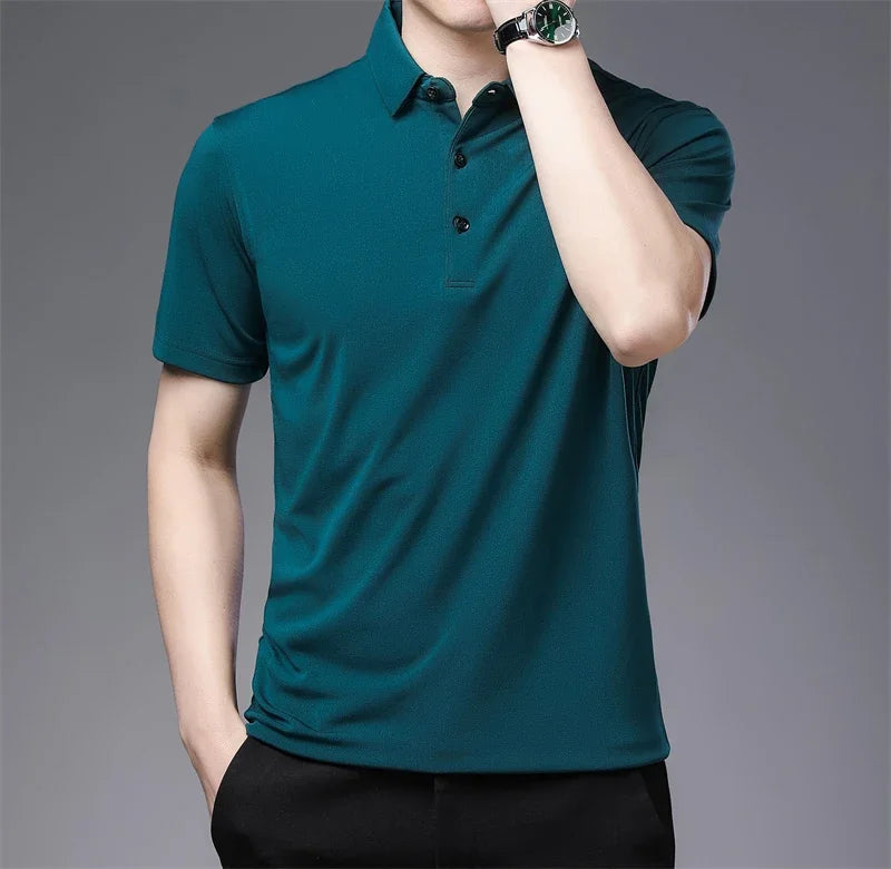 2024 Men's New Solid Color Business Casual POLO Shirt Summer Fashion Casual Short Sleeve Comfortable and Breathable Top