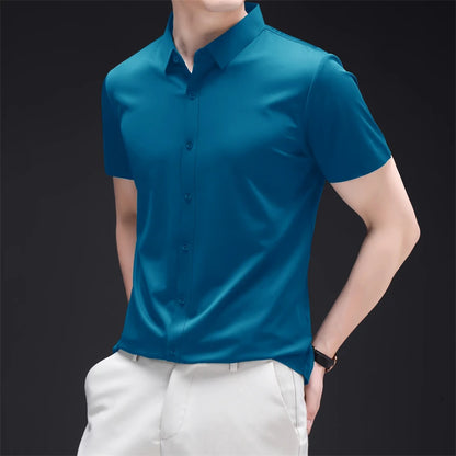 New Men's Business Casual Short Sleeved Solid Color Shirt Wrinkle Resistant Wrinkle Free Comfortable All Season Versatile Top