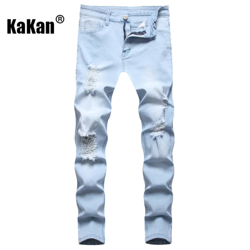 Kakan - New Men's Casual Ripped Jeans In Spring and Autumn, New Youth Slim Elastic Jeans with Small Feet K09-1031