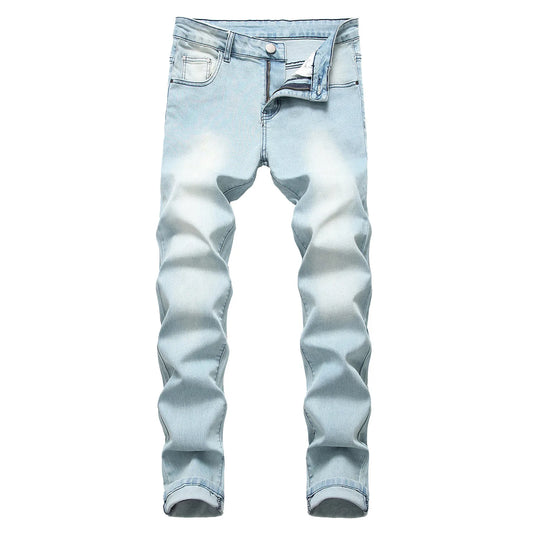 Autumn Men's Skinng Jeans Trousers Simple Style Retro Solid Holes Denim Pants Fashion Slim Fit Ripped Stretch Jogging 2024