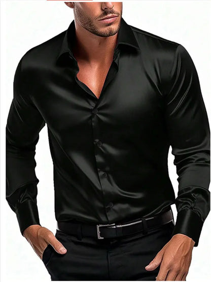 2025 New business gentleman social fashion design shirt top Men's satin party slim-fit dress shirt