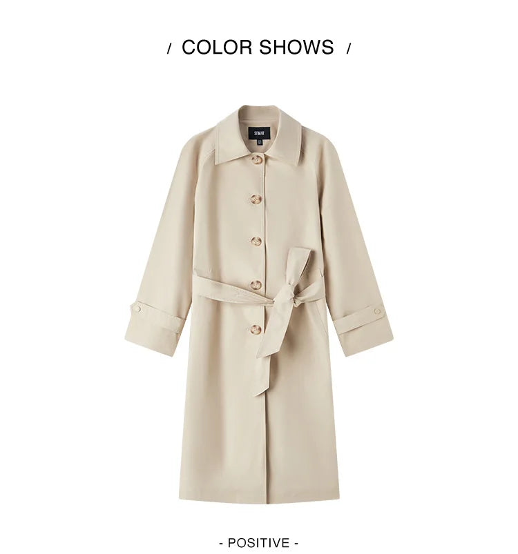 Semir Trench Coat Women Long Waist Raglan Sleeve Lapel 2025 New Spring Loose Triple Protection Literary Khaki Coat