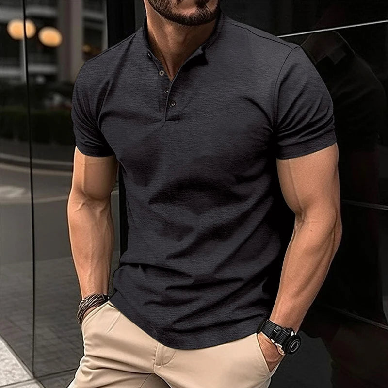 Best Selling Men Short Sleeve Polo Shirt Turn Down Collar Button Pure Color Top Polo Shirt Summer Casual Comfort Men's Clothing