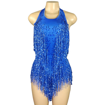 Sparkly Crystals Fringes Bodysuit Sexy Tassel Leotard Jazz Dance Costume One-piece Stage Wear Dancer Performance Show Clothing